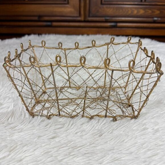 Vintage 3pc Metal Green Christmas Tree Basket & Lid + Gold Loop Top Basket Set - Picture 8 of 12